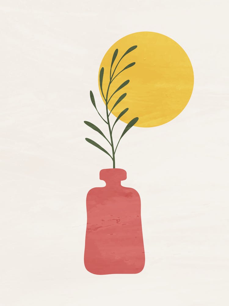 Minimalist Botanical with Sun and Vase
