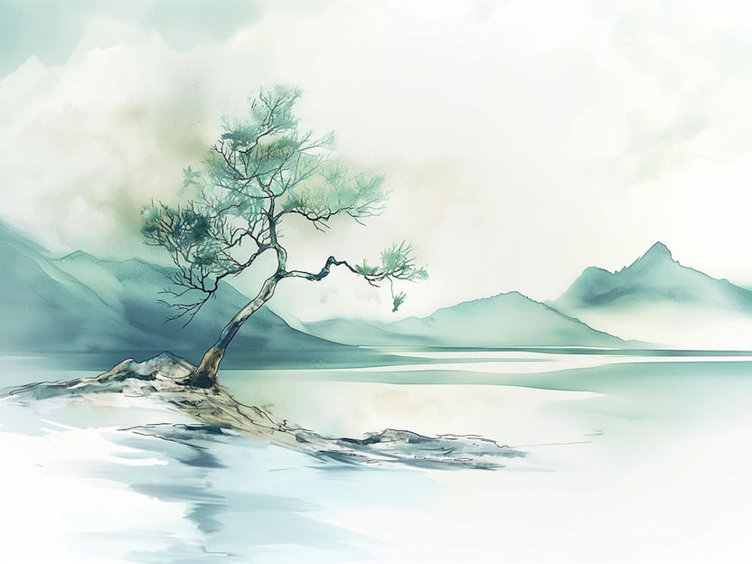 Pine tree, Japan style, Aquarelle, Minimalistic