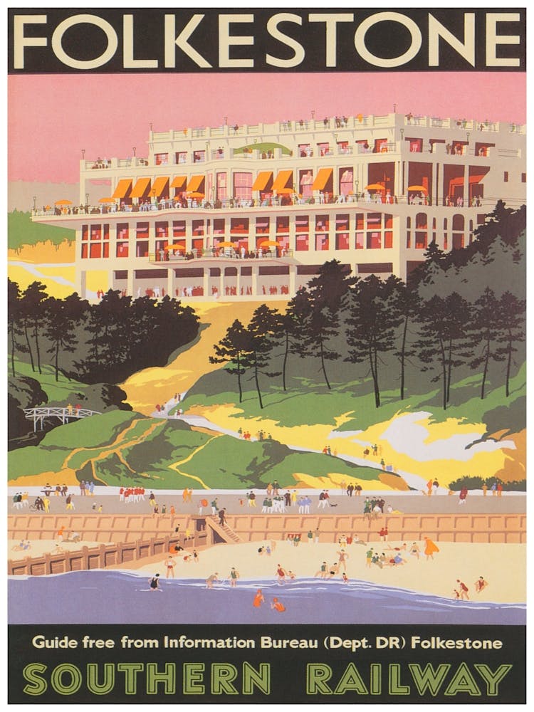 Folkestone, England Vintage Ski Poster