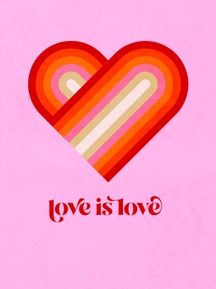 Love is Love Retro Rainbow Heart Pink