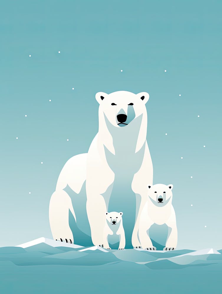 Snowy Embrace; Oil Painted Polar Bear Family