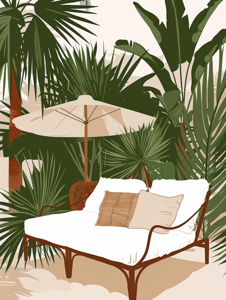 Lounge Chair In The Tropical Garden