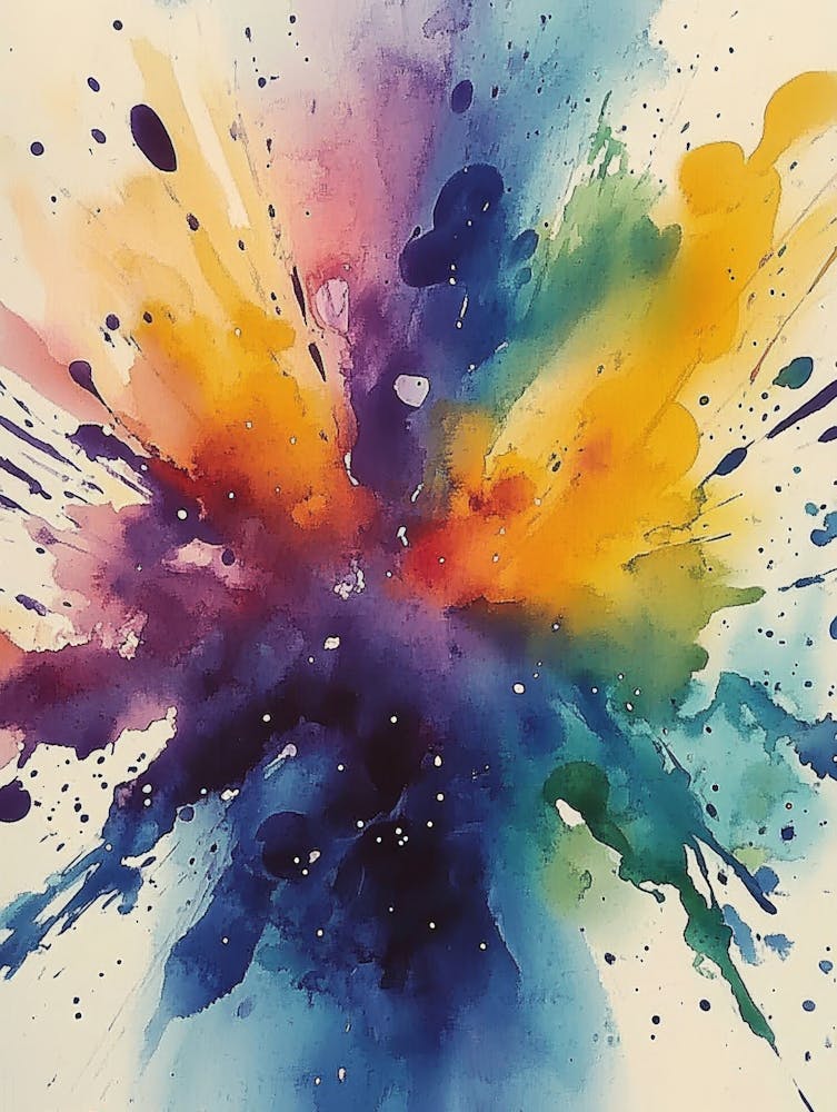 Vibrant Watercolor Painting Captures Viewers Attention With Explosion Of Colors That Range From Deep Purples To Bright Yellows