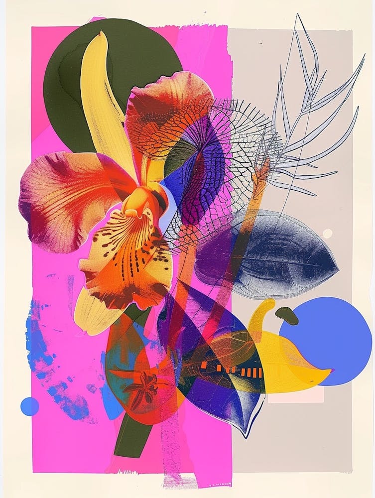 Orchid 1 Neon Flower Collage
