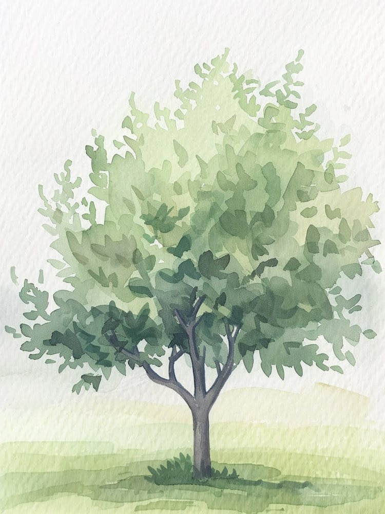 Plum Tree Atmospheric Watercolour Painting 1