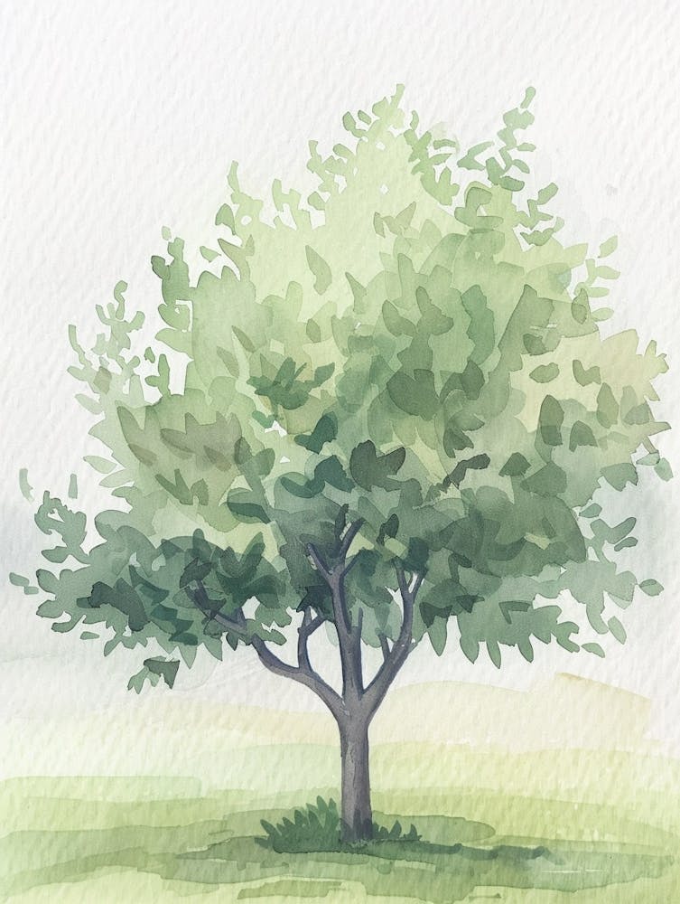 Plum Tree Atmospheric Watercolour Painting 1