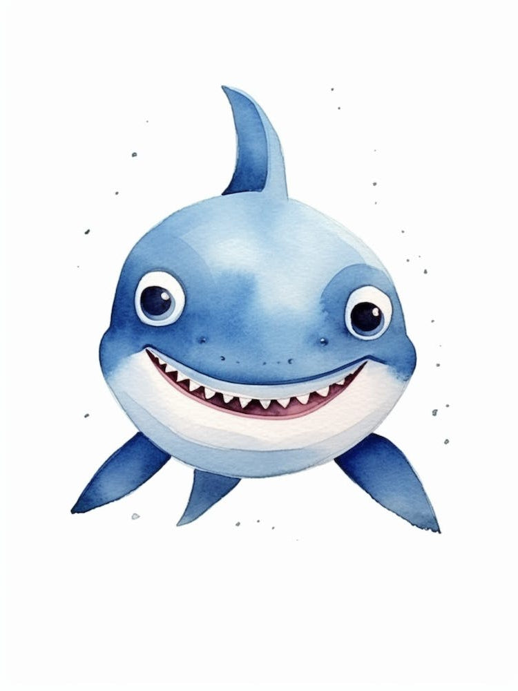 Cartoon Watercolour Blue Shark Kids Nursery 1