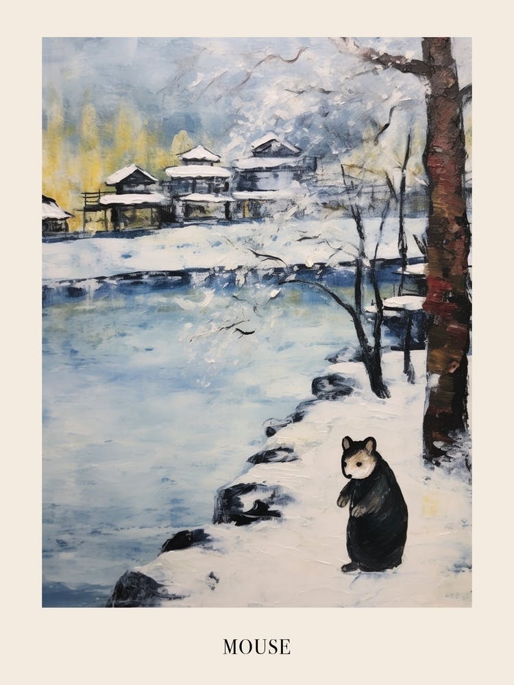 Vintage Winter Animal Painting Poster Mouse 1