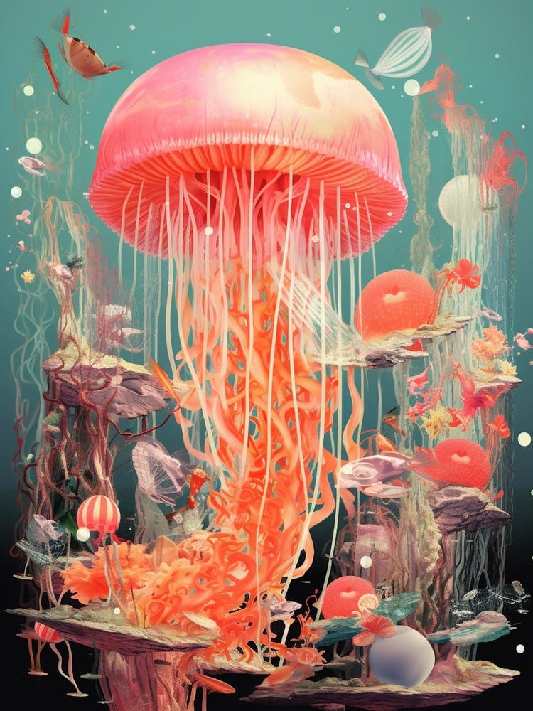 Jellyfish Retro Space Collage 4