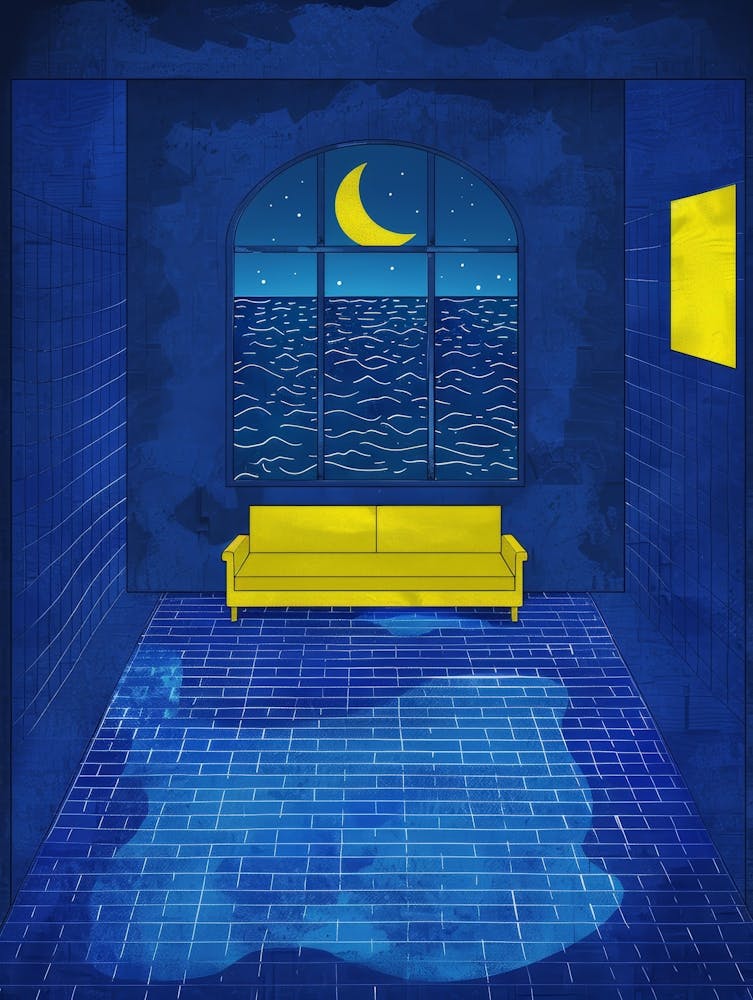 Yellow Couch In A Blue Room