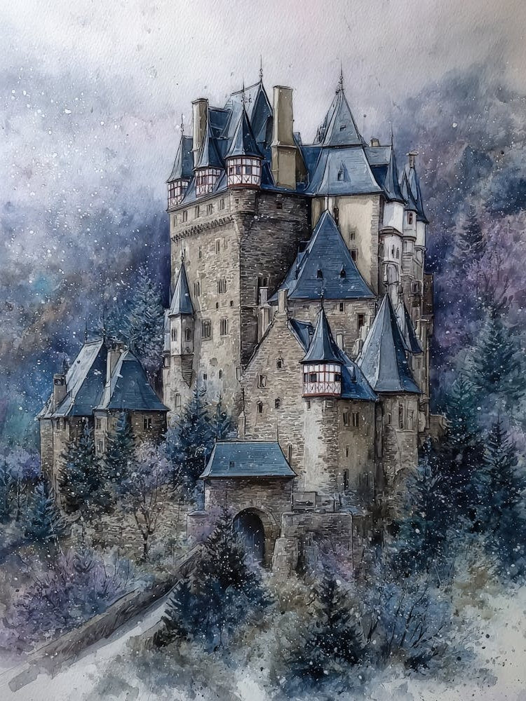 Aihrgdesign Isolated Watercolor Painting Of European Castles 10