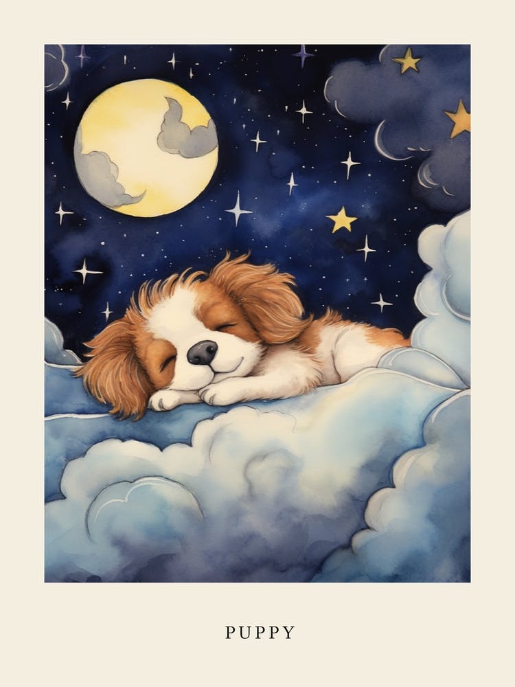 Baby Puppy 2 Sleeping In The Clouds Nursery Poster