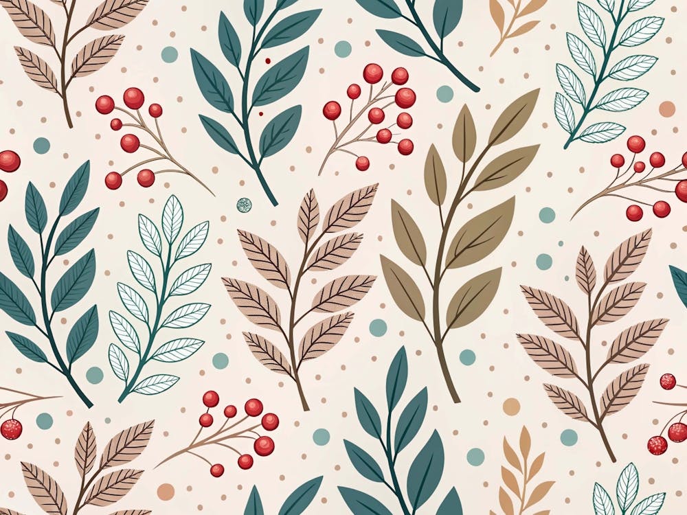 Seamless Pattern With Leaves And Berries