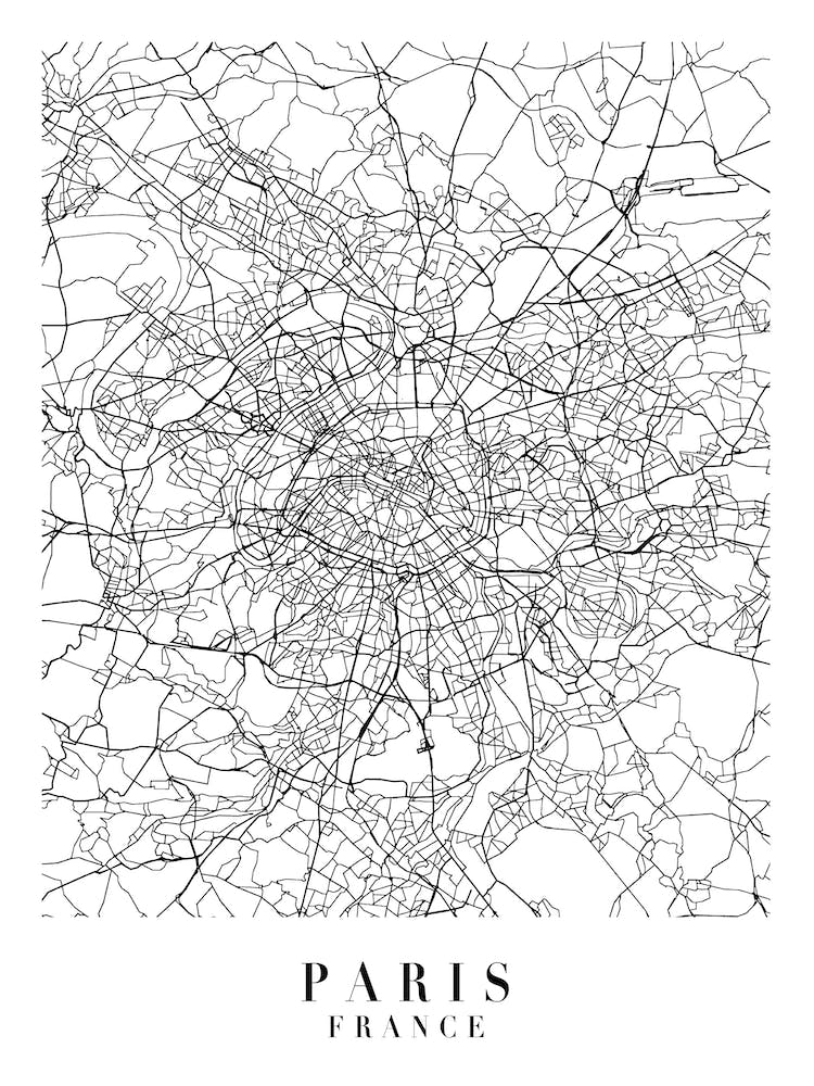 Paris France Street Map Minimal