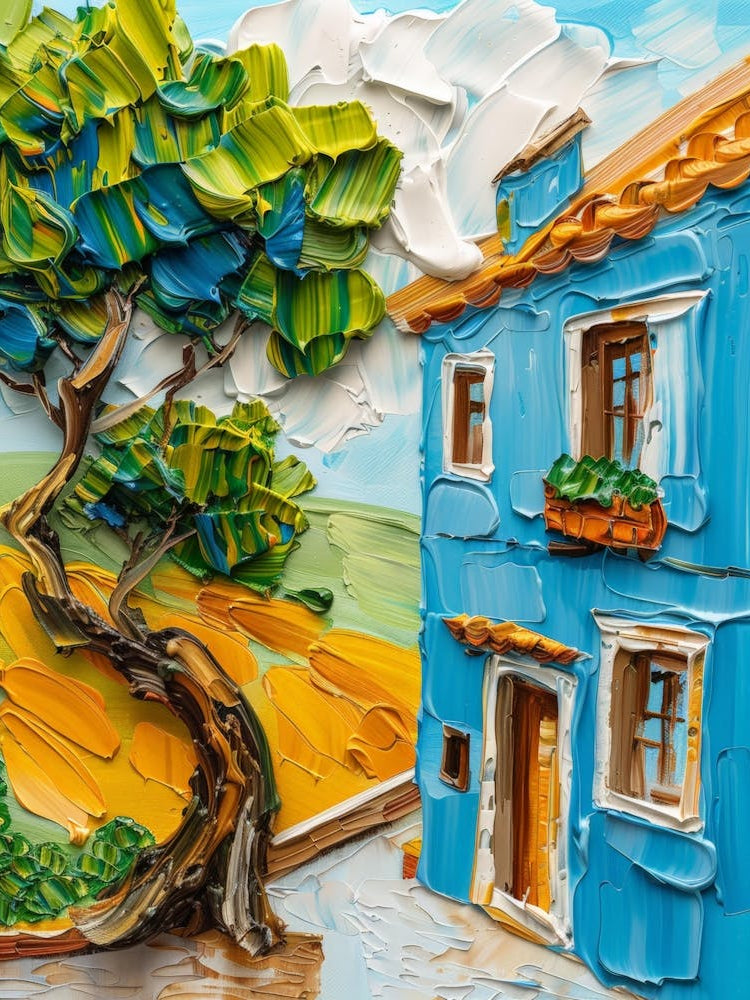 Blue House With Tree 2