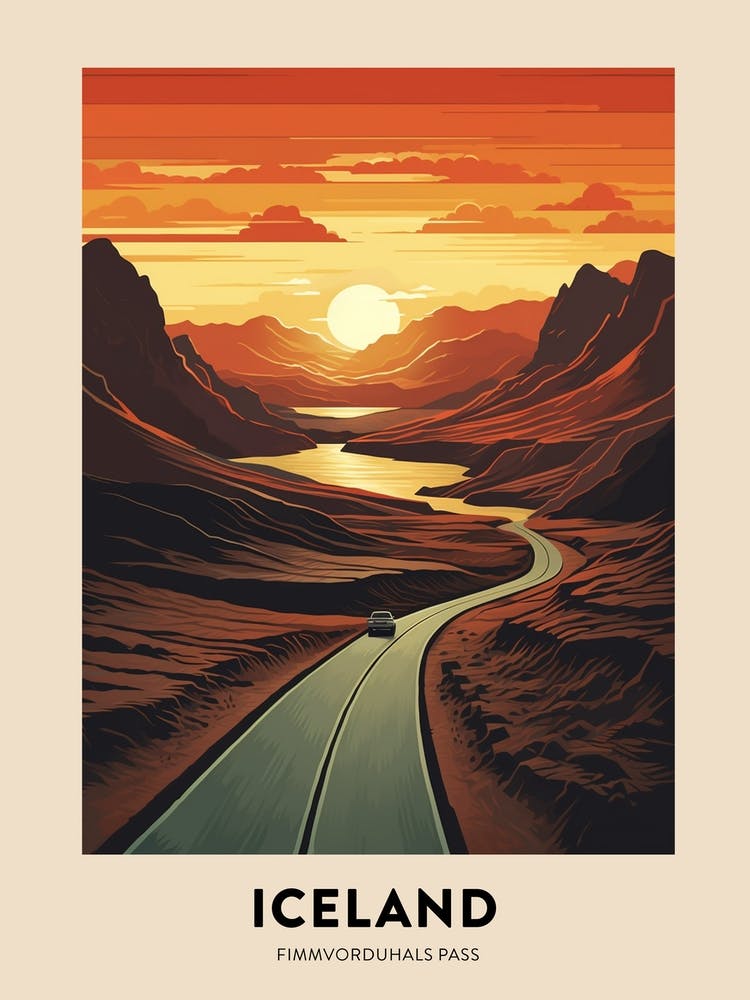 Fimmvorduhals Pass Iceland 1 Vintage Hiking Travel Poster