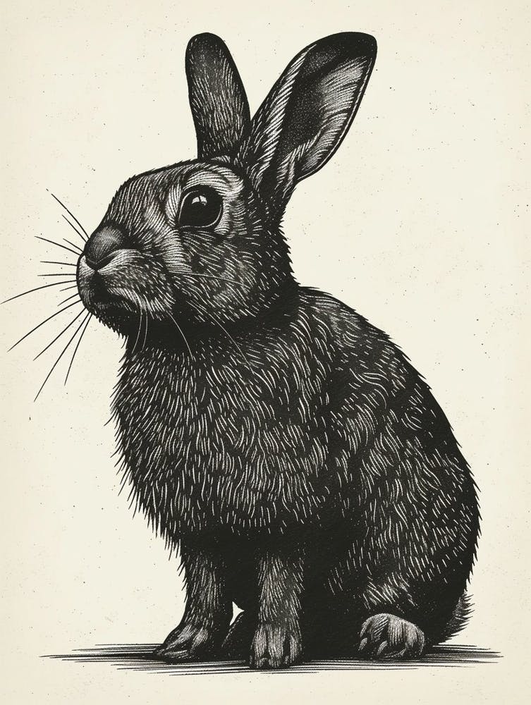 French Lop Blockprint Rabbit Illustration 2