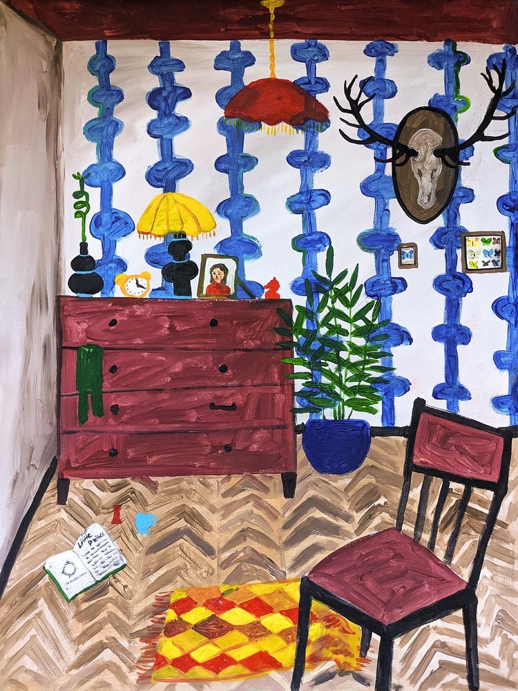 Acrylic painting room with deer antlers