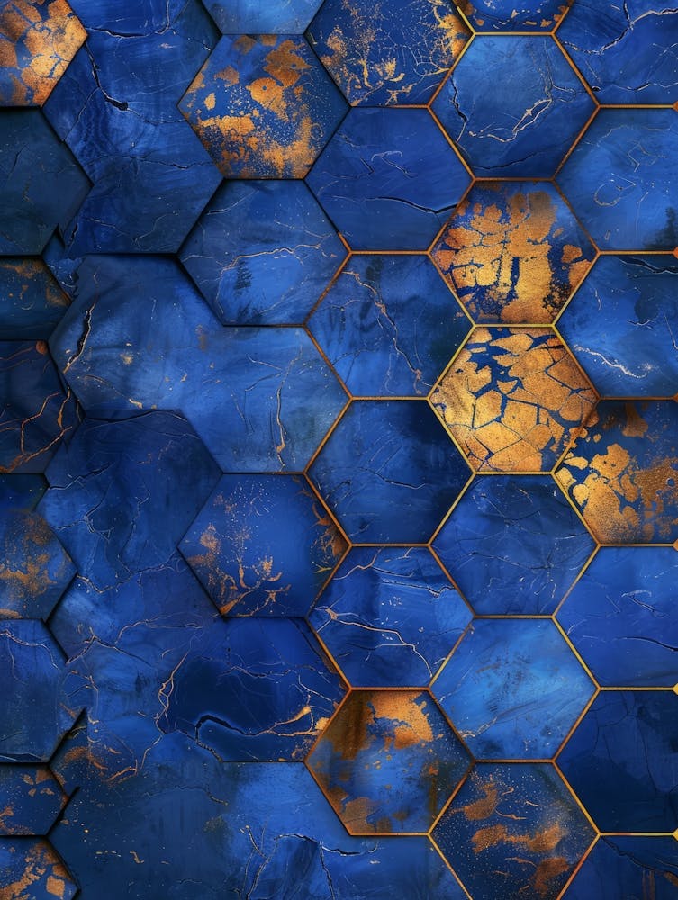 Blue And Gold Hexagonal Marble Background