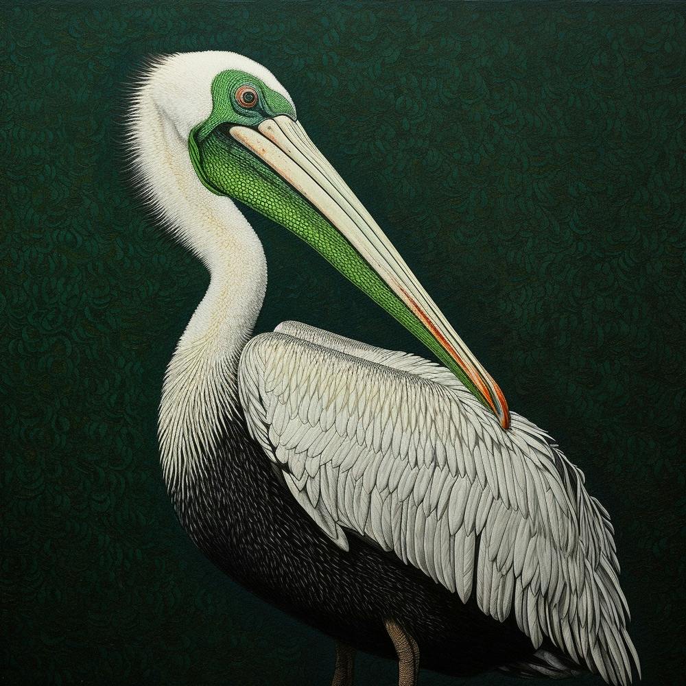 Ohara Koson Inspired Bird Painting Brown Pelican 1 Square