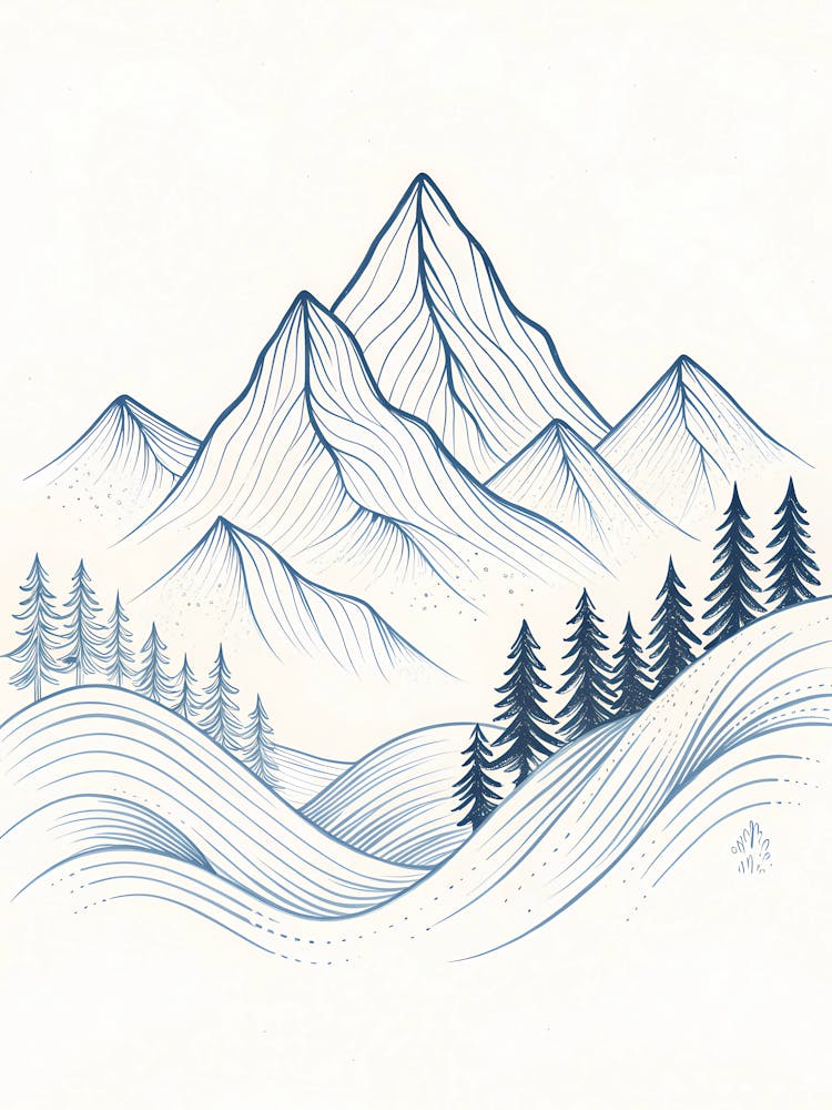 Minimalist Ink Sketch Of Lines Tracing Mountain