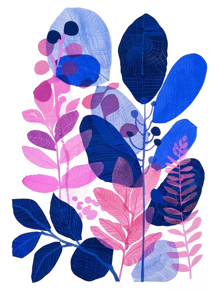 Blue And Pink Leaves 3