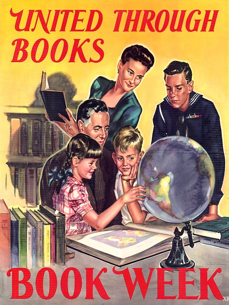 United Through Books, Vintage ww2 Propaganda Poster