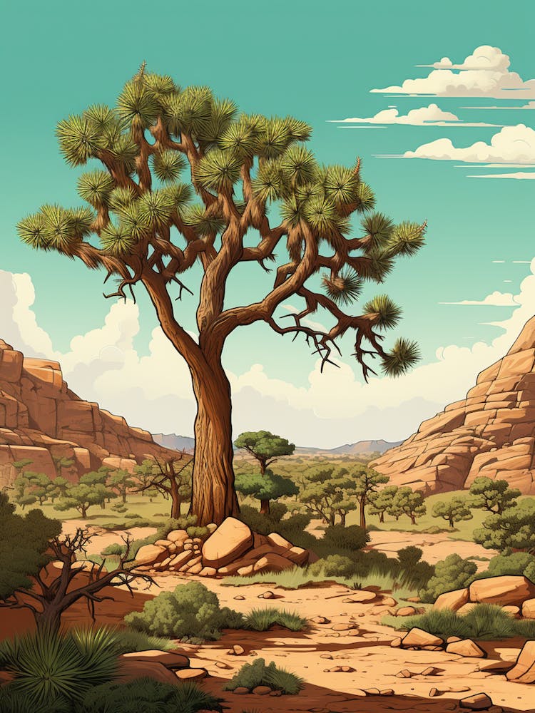 Retro Illustration Of A Joshua Tree In Grand Canyon 3