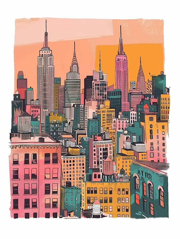 Manhattan New York Colourful Silkscreen Illustration 4