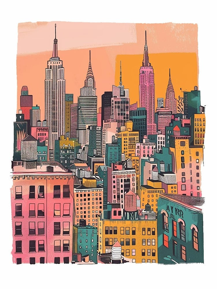 Manhattan New York Colourful Silkscreen Illustration 4