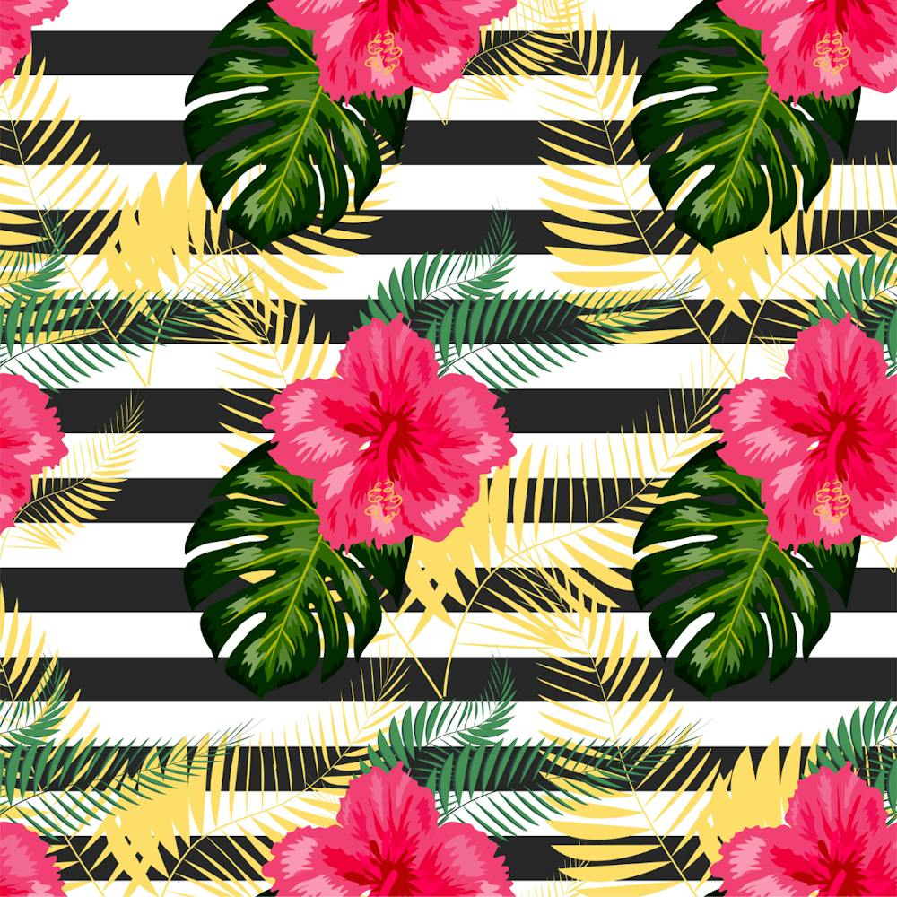 Spring Stripes Seamless Tropical Floral Pattern