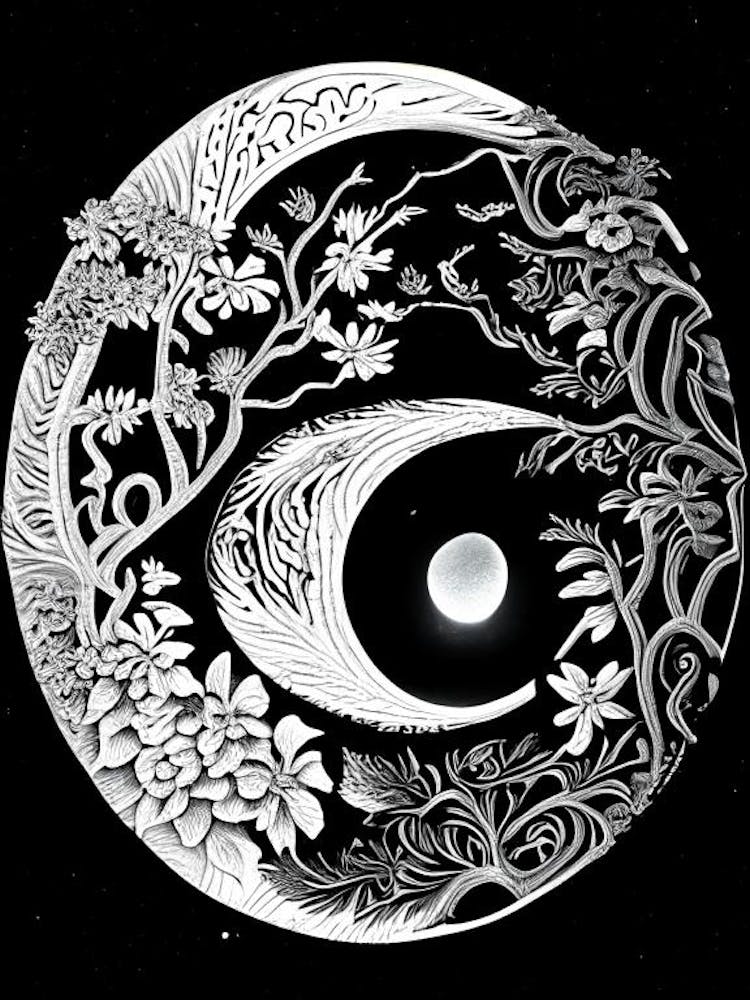 Black And White Abstract Yin and Yang 2 Linocut