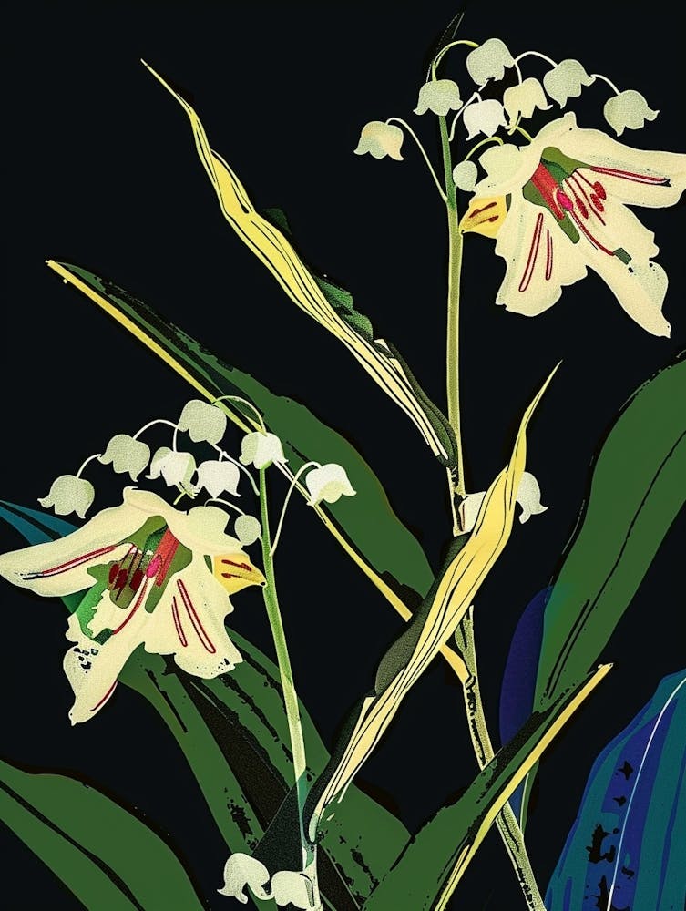 Neon Flowers On Black Lily Of The Valley 2