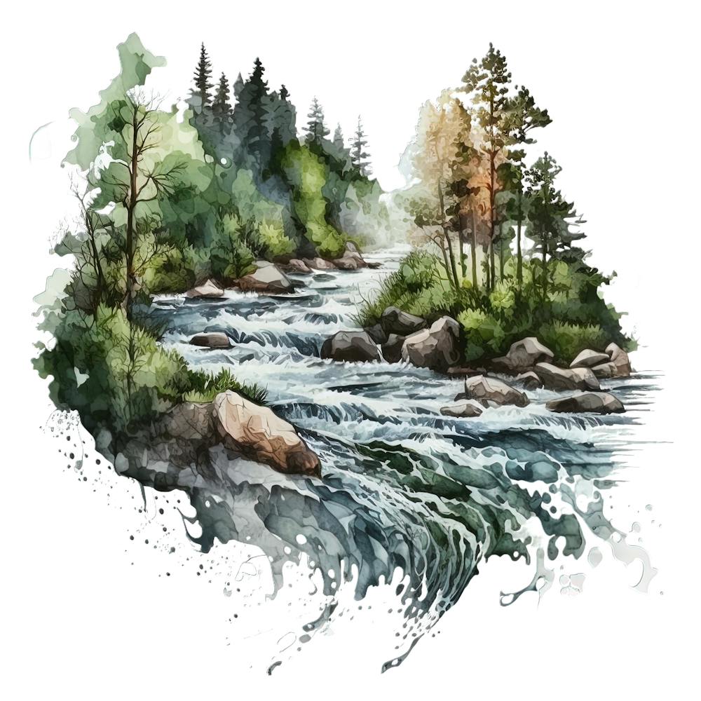Watercolor Of A River 4