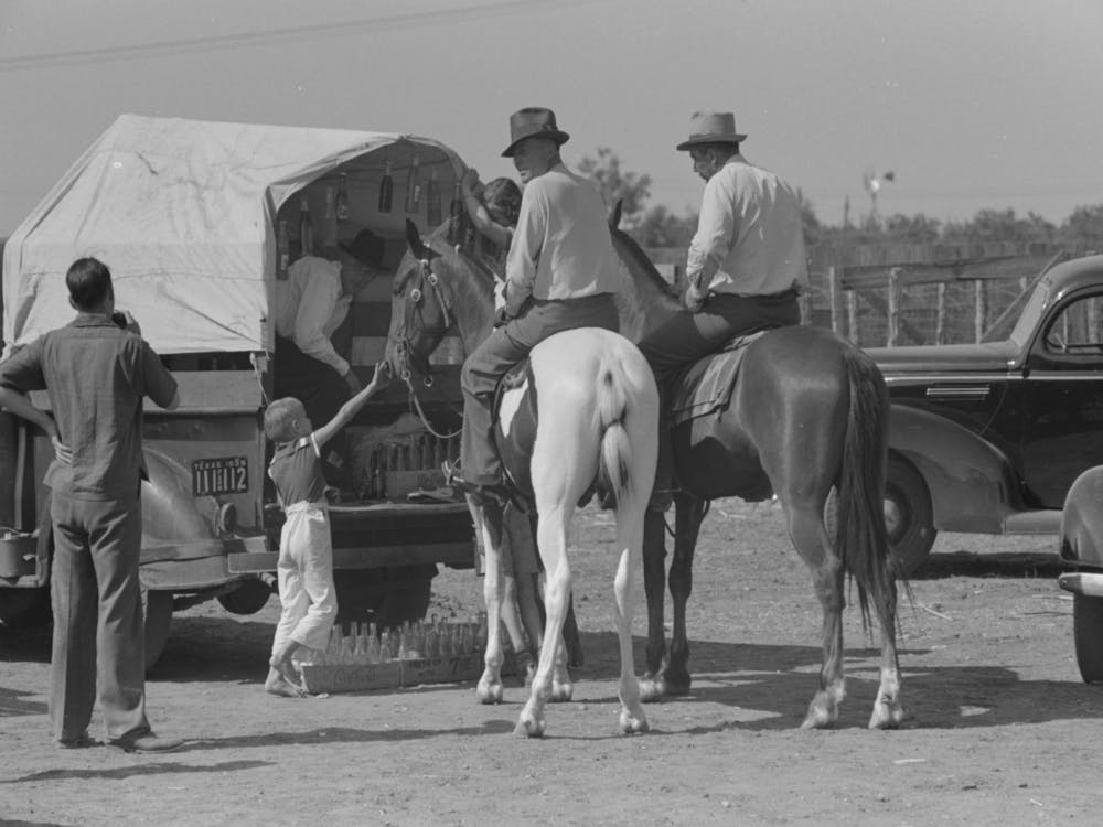 West Texans On Their Cow Ponies Buying Soda Pop At Polo Match, Abilene, Texas By Russell Lee
