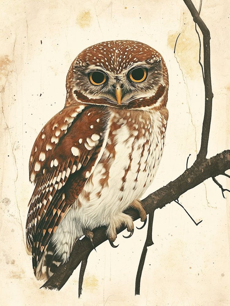 Northern Pygmy Owl Vintage Illustration 4