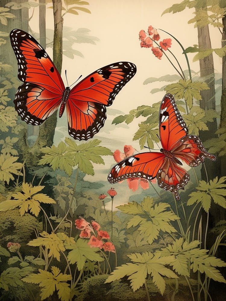 Butterflies In The Woodland Japanese Style Painting 3