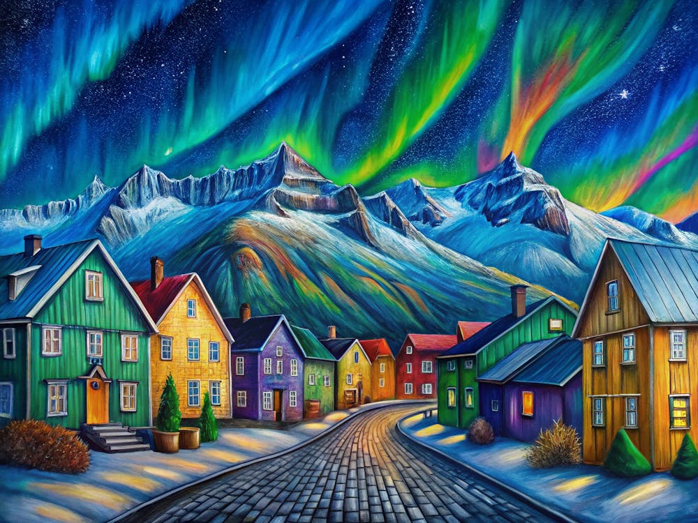 In A Van Gogh Retro Reykjavik With Colorful Hous