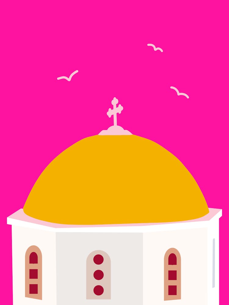 Santorini Travel Greece Hot Pink And Yellow