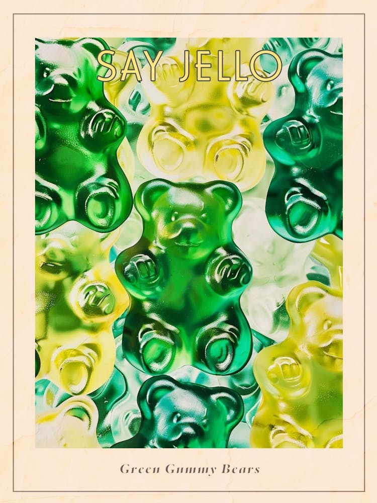 Green Gummy Bears Retro Collage 2 Poster