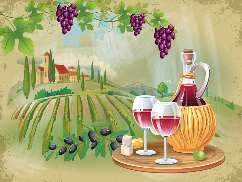 Wine And Grapes — wine poster, kitchen poster, wine print 1