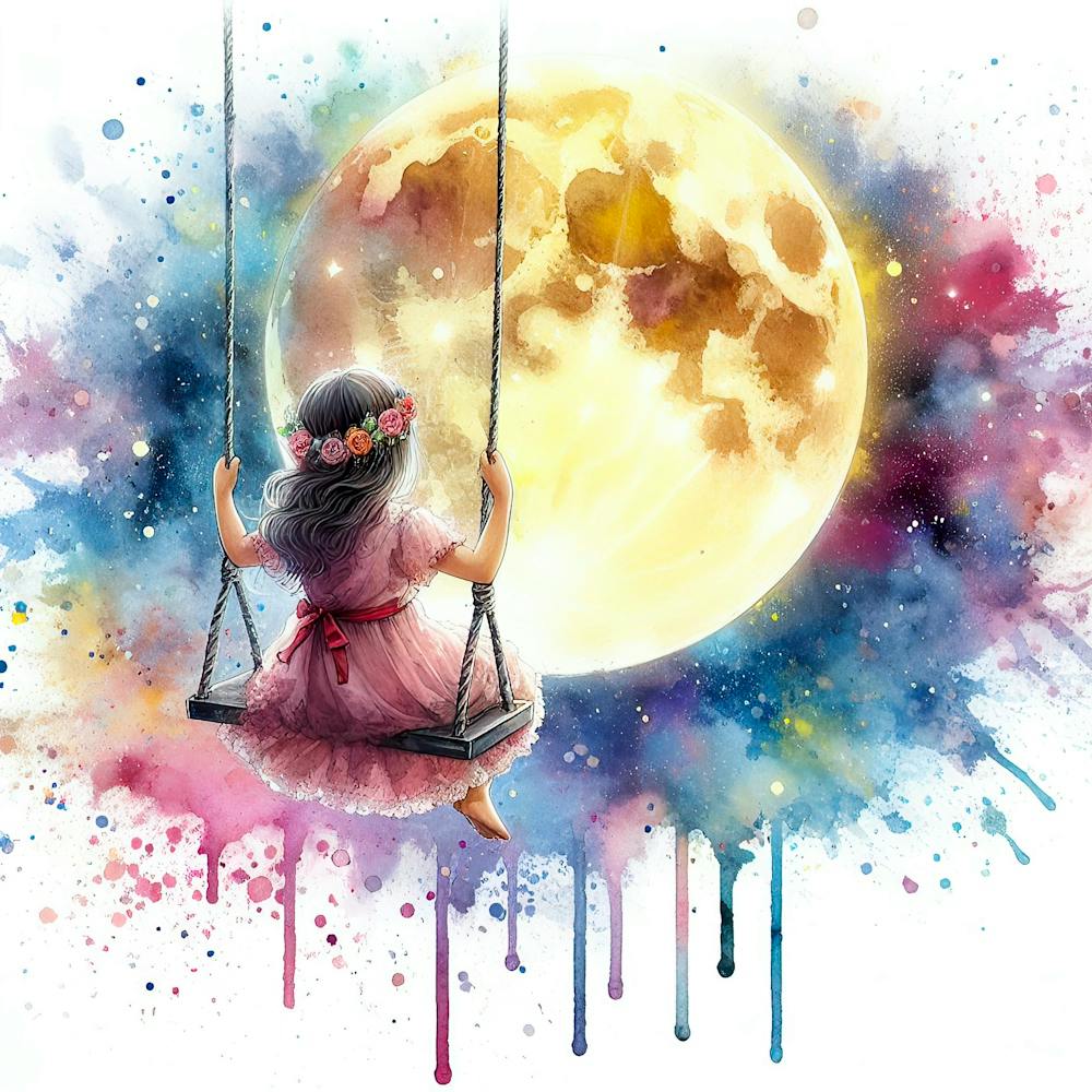 Little Girl Swinging On The Moon