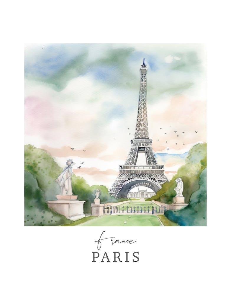 France, Paris Storybook 8 Travel Poster Watercolour