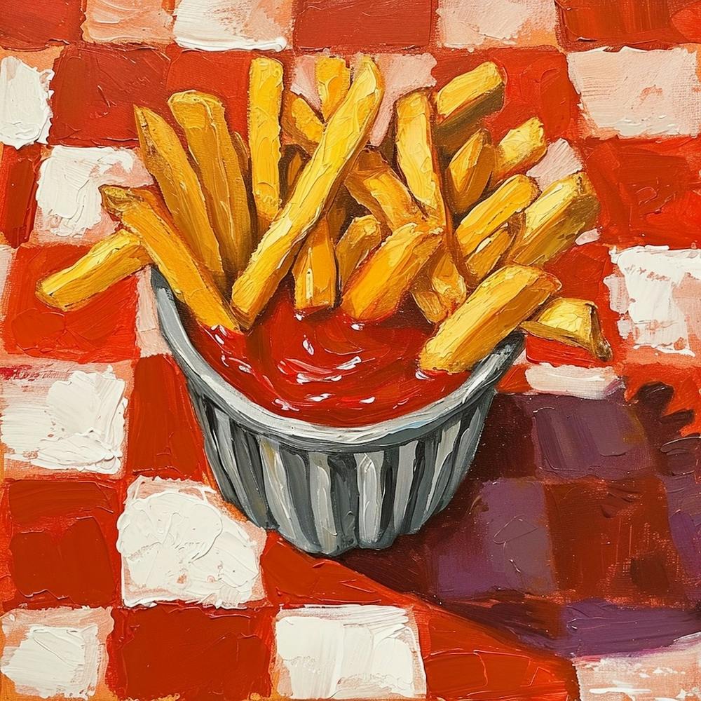 Fries & Ketchup Checkerboard Background 4