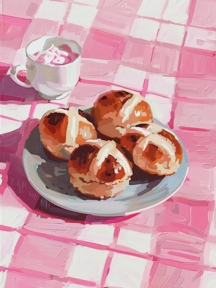 Pink Breakfast Food Hot Cross Buns 3