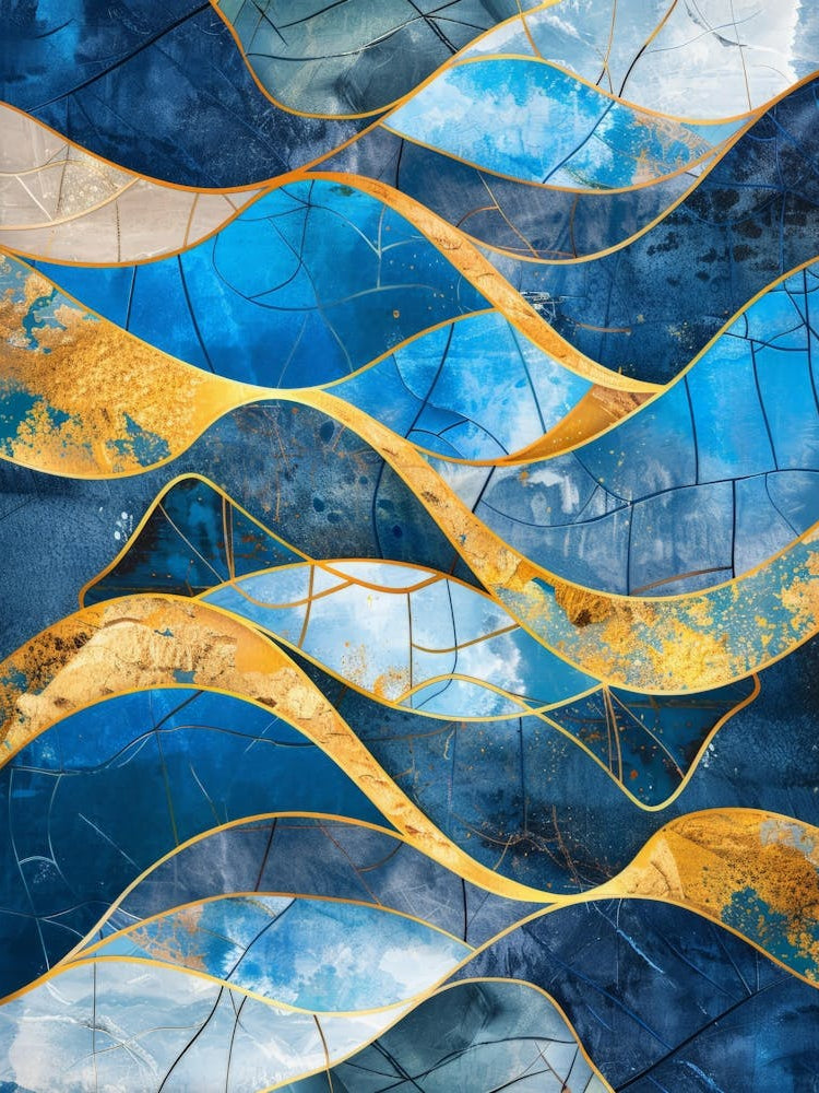 Blue And Gold Abstract Painting 13