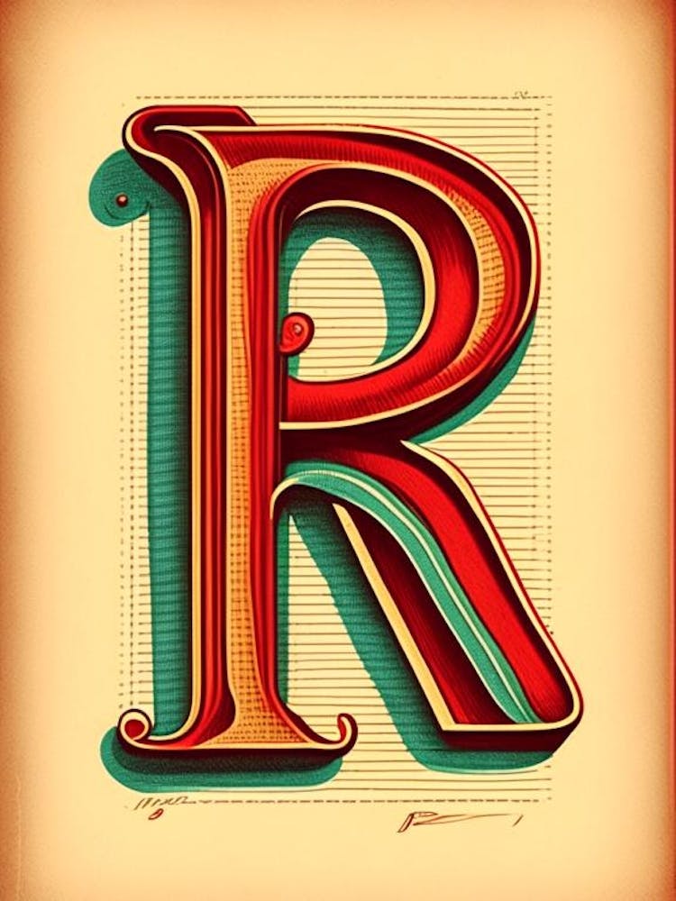 R, Letter, Alphabet Vintage Sketch 1