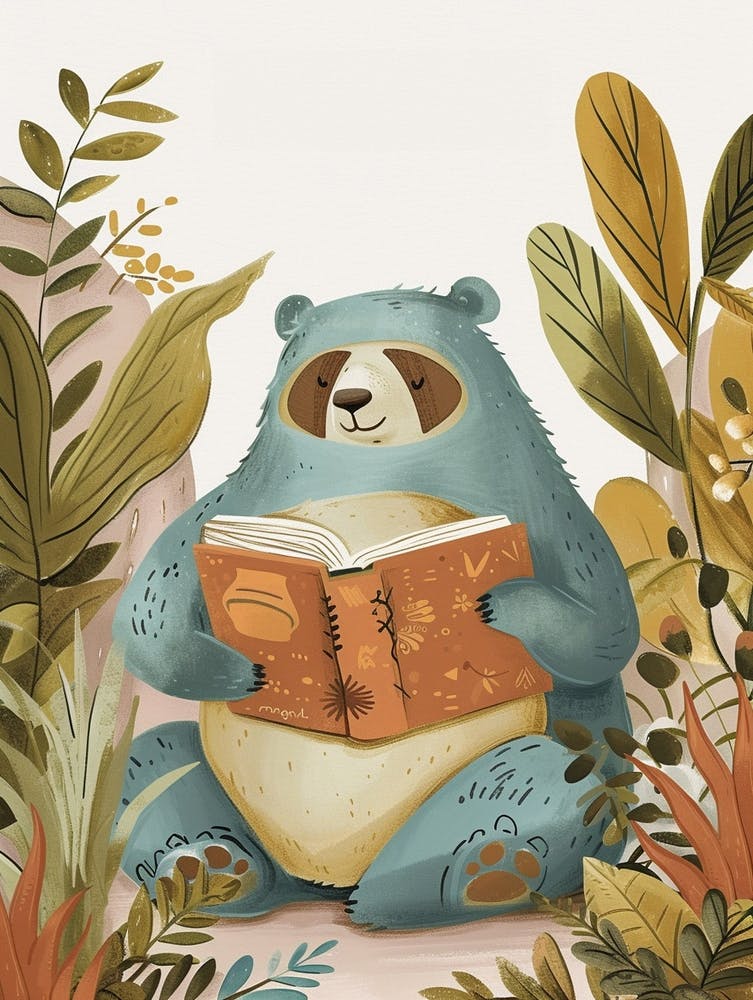 Sloth Bear Reading Storybook Illustration 3