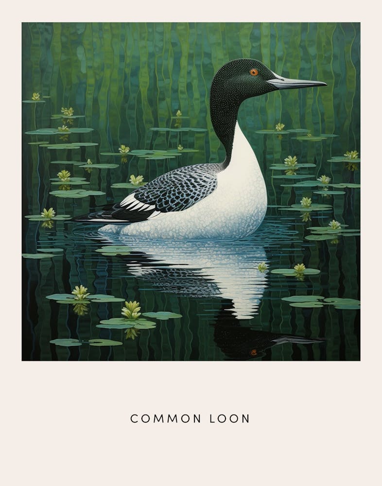Ohara Koson Inspired Bird Painting Common Loon 3 Poster