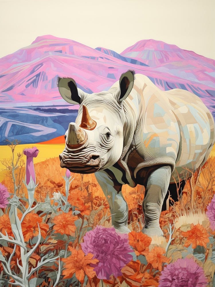 Colourful Rhino With Plants 7